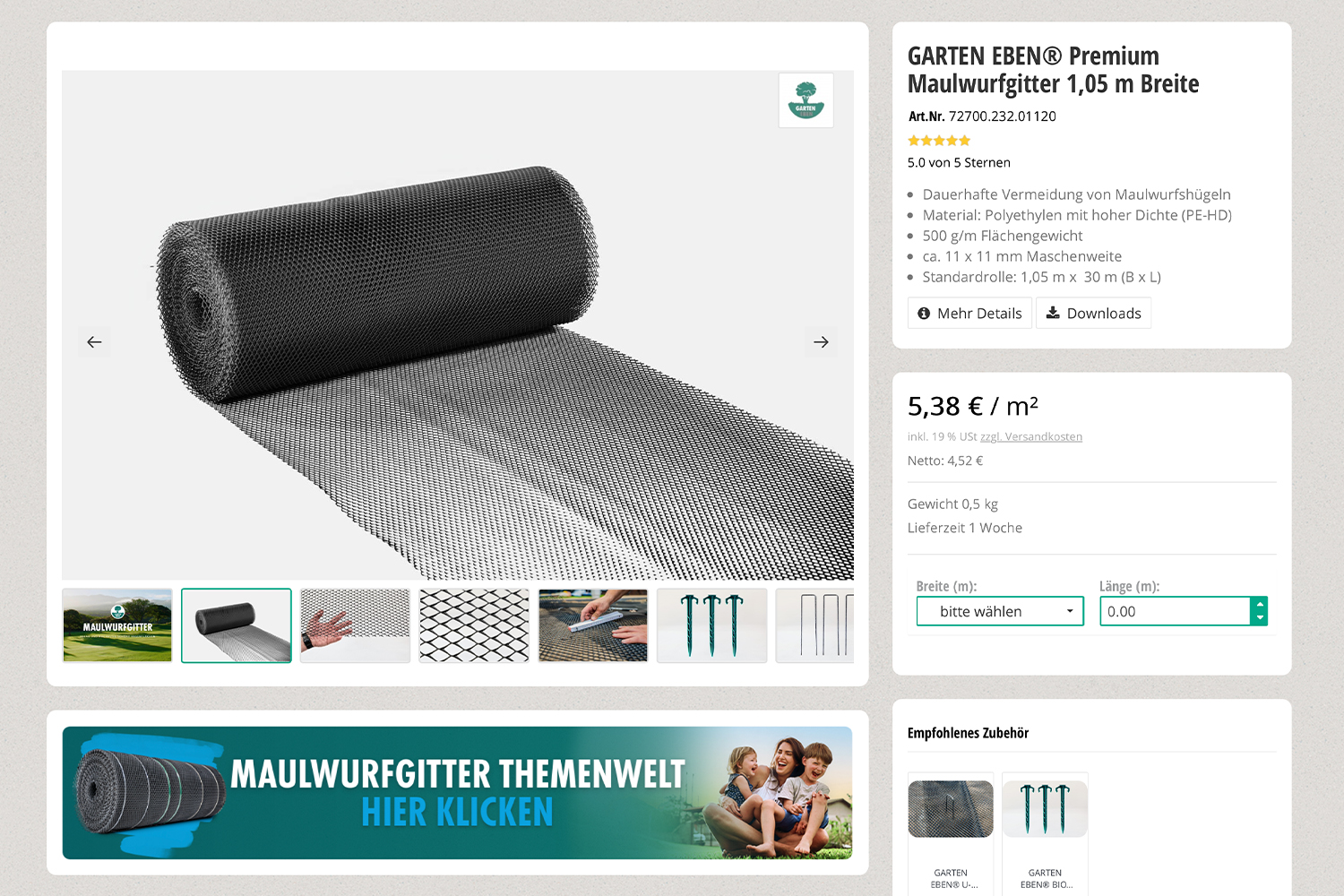 Maulwurfgitter im Onlineshop